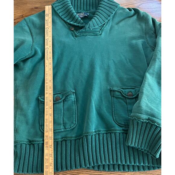 VTG Polo Ralph Lauren Sweater Shawl Mens XL Green Neck Thermal Lined - Picture 8 of 9